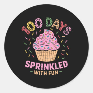 Adesivo Redondo 100 Dias Empurrados Com Cupcake Divertido 100 Dias