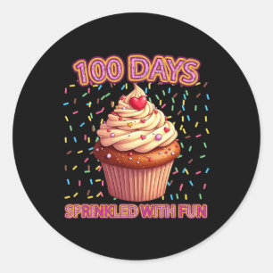 Adesivo Redondo 100 Dias Empurrados Com Cupcake Divertido 100 Dias