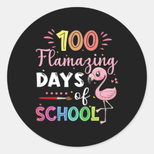 Adesivo Redondo 100 Dias Incríveis De Estudante De Flamingo Em Cut