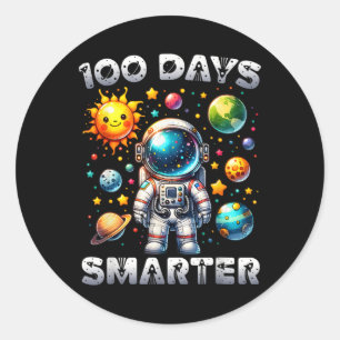 Adesivo Redondo 100 dias mais inteligente Astronauta Espacial 100º