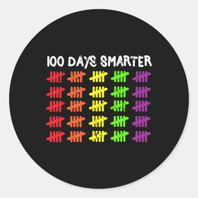 Adesivo Redondo 100 Dias Mais Inteligentes Contando Hash Marks Dia (Frente)