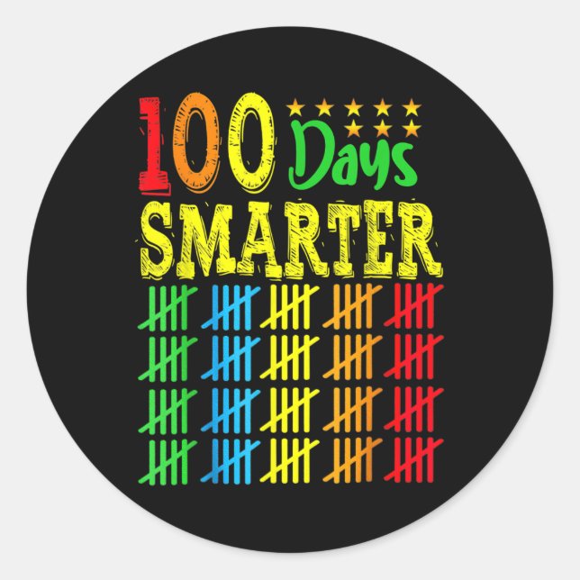 Adesivo Redondo 100 Dias Mais Inteligentes Contando Hash Marks Dia (Frente)
