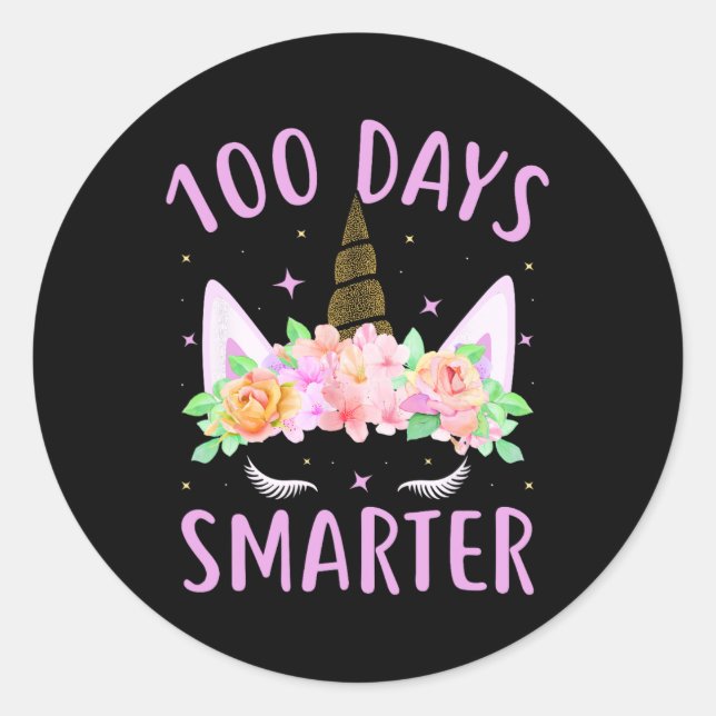 Adesivo Redondo 100 Dias Mais Inteligentes Crianças Unicórn Figura (Frente)