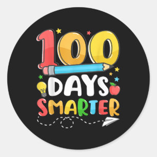 Adesivo Redondo 100 Dias Mais Inteligentes Feliz 100.º Dia De Prof