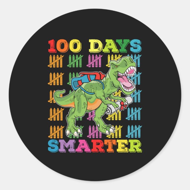 Adesivo Redondo 100 Dias Mais Inteligentes T Rex Dinossaur 100. (Frente)