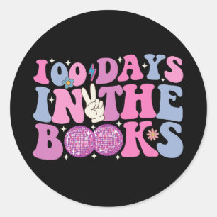 Adesivo Redondo 100 Dias Nos Livros Disco Ball Groovy Retro