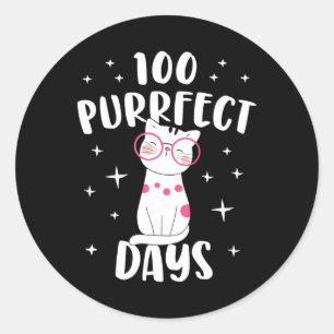 Adesivo Redondo 100 Dias Puros Gato Feliz 100º Dia da Escola Co