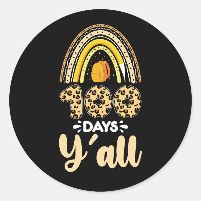 Adesivo Redondo 100 Dias Y'all 100th Day Of School Leopardo (Frente)