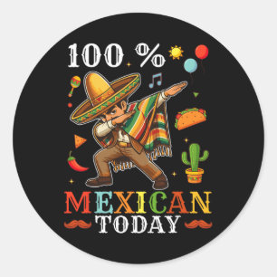 Adesivo Redondo 100% Mexicano Hoje Criança Cinco De Mayo Dab Mexic