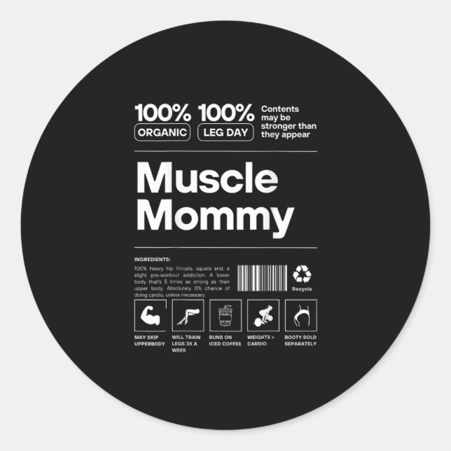 Adesivo Redondo 100% Muscle Mommy - Bodybuilding Gym Fit - Design  (Frente)