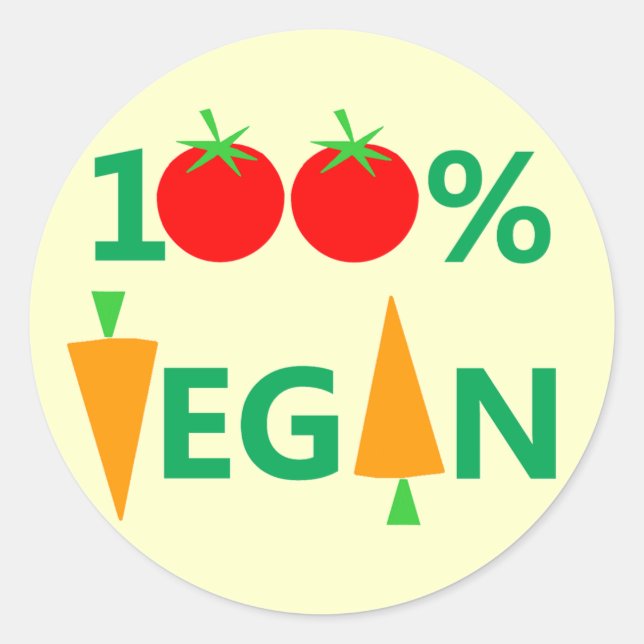 Adesivo Redondo 100% Vegan Witty Stickers Para Ativistas Vegetais (Frente)