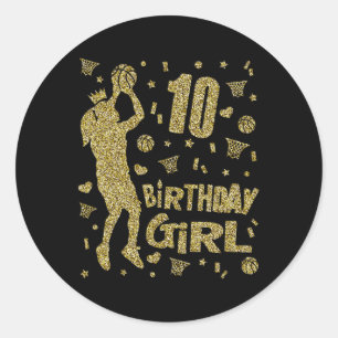 Adesivo Redondo 10.º Aniversário Garotas Fãs de Basquete Jogadoras