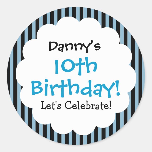 Adesivo Redondo 10.º Aniversário Sticker Blue Stripes V1CA (Frente)