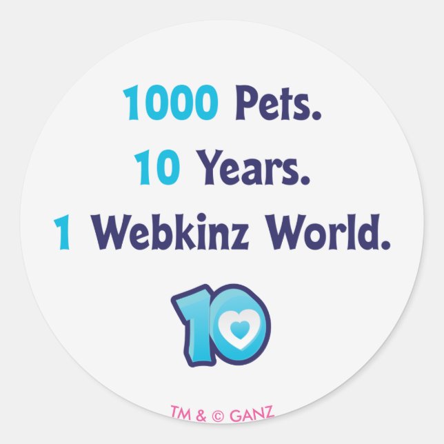 Adesivo Redondo 10 anos de Stats de Webkinz (Frente)