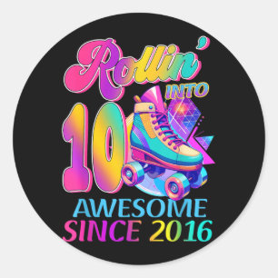 Adesivo Redondo 10 Anos Incrível Desde 2016 Tema de Hockey Anivers