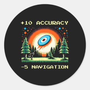 Adesivo Redondo +10 Precisão –5 Navegação Pixel Disc Golf Gamer 
