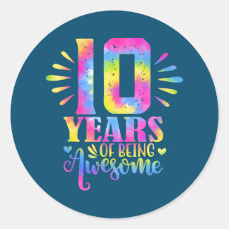 Adesivo Redondo 10 Years Of Being Awesome 10th Birthday Girl