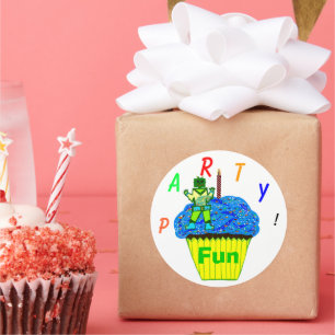 Adesivo Redondo 10o Estrelas verdes do robô e da nave espacial do