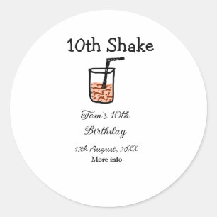 Adesivo Redondo 10th Shake 10th feliz aniversário, milkshake scrib
