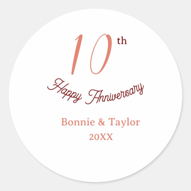 Adesivo Redondo 10th wedding anniversary peach pastel name retro b (Frente)