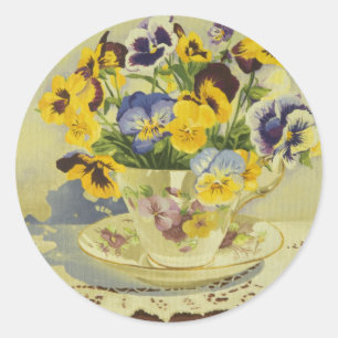 Adesivo Redondo 1187 Pansies no Teacup