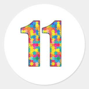 Adesivo Redondo 11 Birthday Autism Insert For Boy Girl