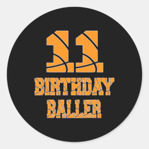 Adesivo Redondo 11 Birthday Baller Boy 11 Anos De Basquete T
