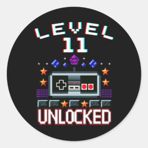 Adesivo Redondo 11 Birthday Boy Level 11 Desbloqueou Vídeo Engraça