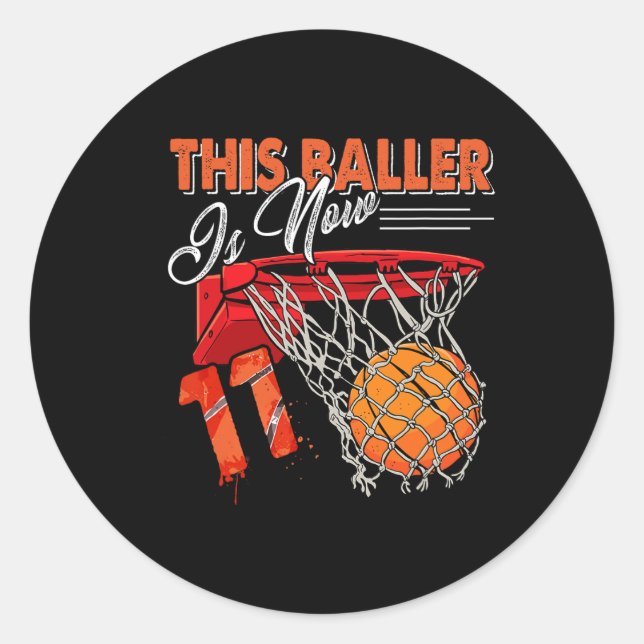 Adesivo Redondo 11 Birthday Bysketbyll Diversão 11 Anos Crianças G (Frente)