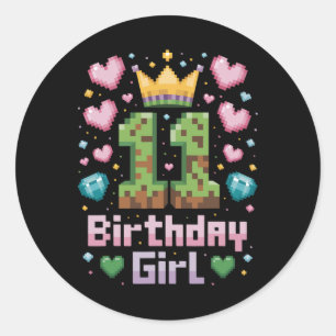 Adesivo Redondo 11 Birthday Girl Shirt Jogos Festa 11 Yea