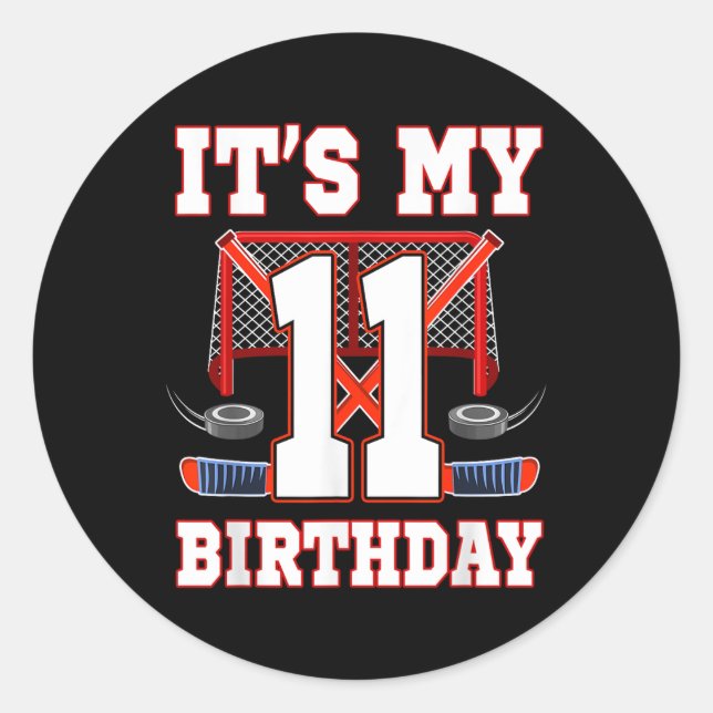 Adesivo Redondo 11 Birthday Ice Hockey Player 11 Anos (Frente)