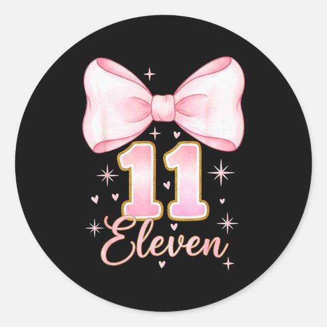 Adesivo Redondo 11th Birthday Girl Coquette Bow Its My Eleven Birt (Frente)