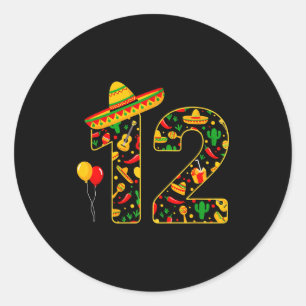 Adesivo Redondo 12 12º aniversário mexicano sombrero maracas cinco