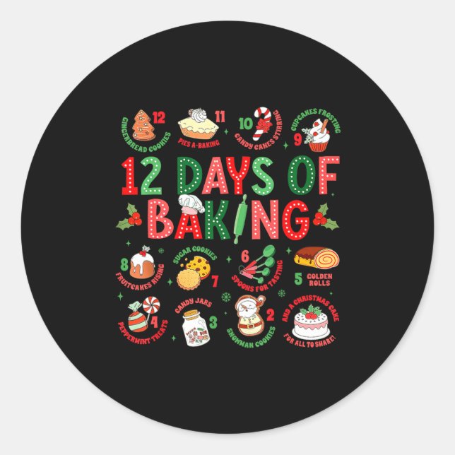 Adesivo Redondo 12 Days Of Baking Baker Christmas Cook Chef Baking (Frente)