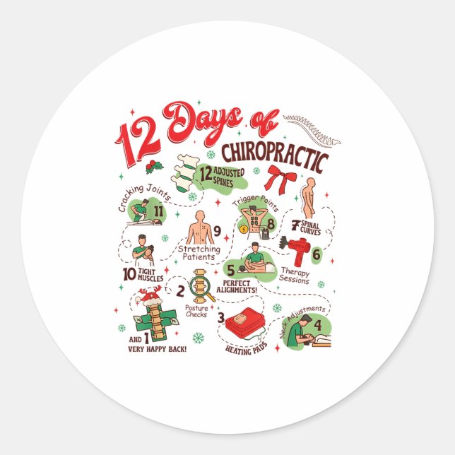 Adesivo Redondo 12 Days Of Chiropractic Christmas Chiropractor  (Frente)