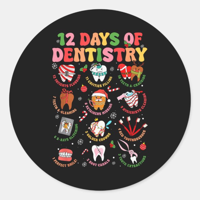 Adesivo Redondo 12 Days Of Dentistry Dentist Xmas Tooth Christmas  (Frente)