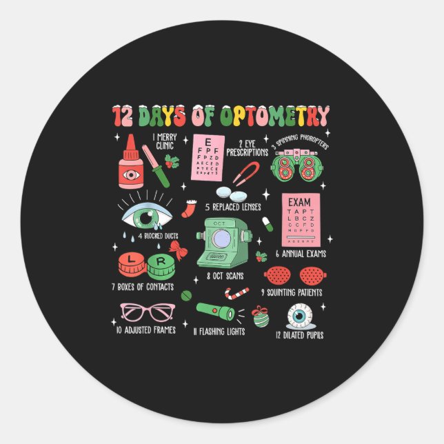 Adesivo Redondo 12 Days Of Optometry Christmas Eye Doctor Optometr (Frente)