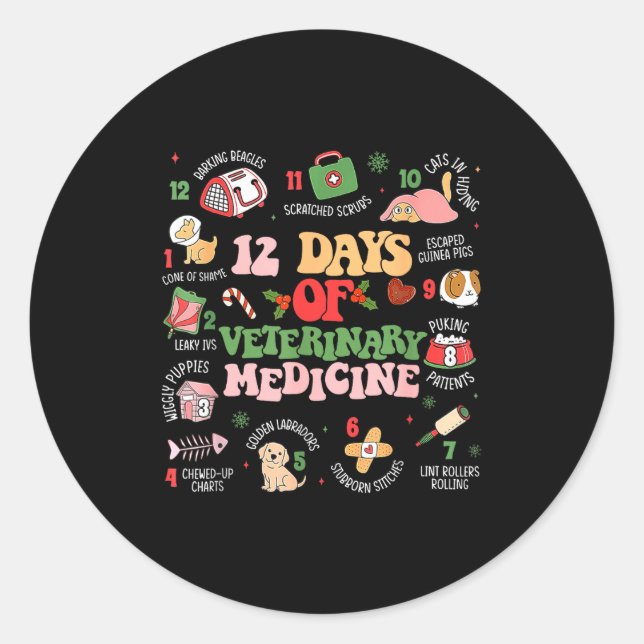 Adesivo Redondo 12 Days Of Veterinary Medicine Funny Christmas Vet (Frente)