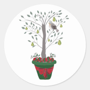 Adesivo Redondo 12 dias da perdiz do Natal em uma árvore de pera