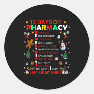 Adesivo Redondo 12 Dias De Farmácia Engraçado Natal Farmacêutico T