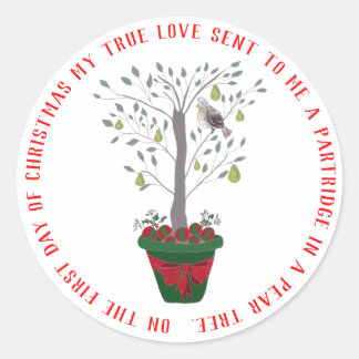 Adesivo Redondo 12 dias de Partucho de Natal em uma árvore genealó