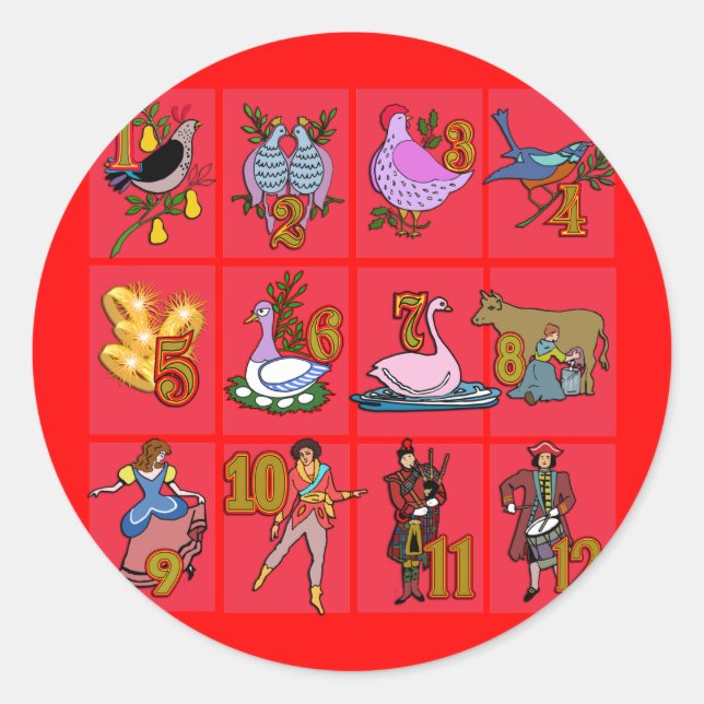 Adesivo Redondo 12 dias de T-shirts de Natal, Roupa, presentes (Frente)