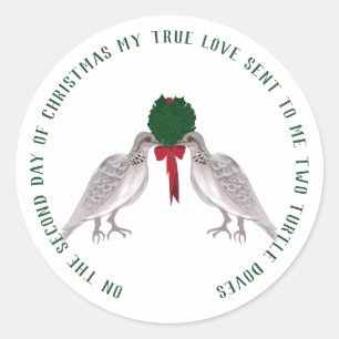 Adesivo Redondo 12 dias do Natal duas pombas da tartaruga