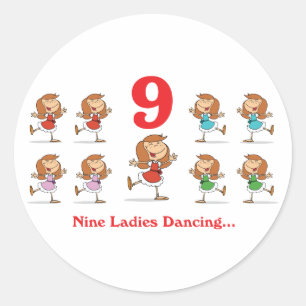 Adesivo Redondo 12 dias nove damas dançando