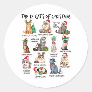 Adesivo Redondo 12 Gatos De Natal Engraçado Gato Amante Do Natal X
