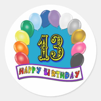 Adesivo Redondo 13 Birthday dá presentes com Design de balões asso