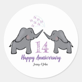 Adesivo Redondo 14º aniversário de casamento de marfim elefante fo