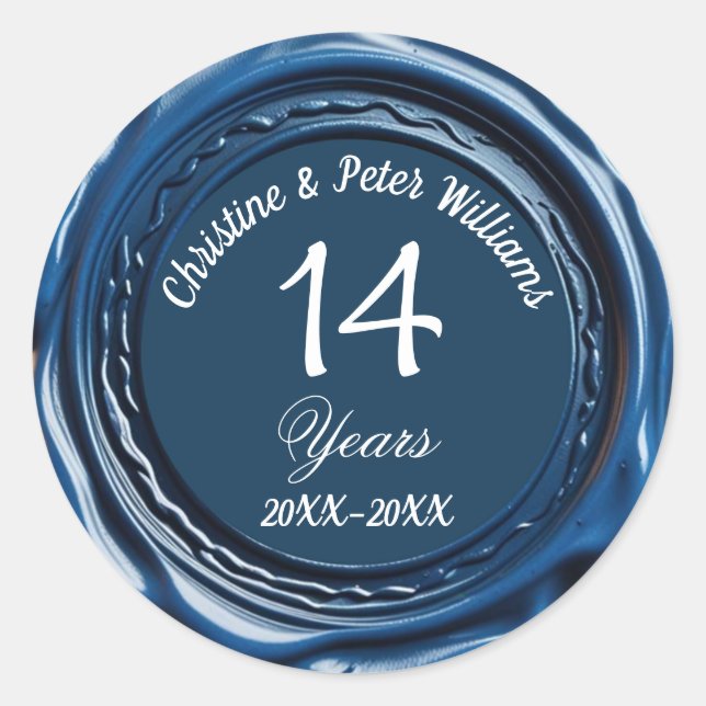 Adesivo Redondo 14 Ivory Weding Blue Wax Seal Sticker (Frente)