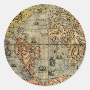 Adesivo Redondo 1565 Mapa Antigo do Mundo de Forlani Cartografia V