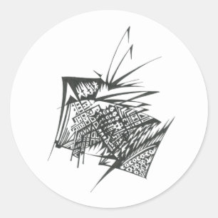 Adesivo Redondo 15 Arte de Tatuagem Tribal Abstrato Preto Branco